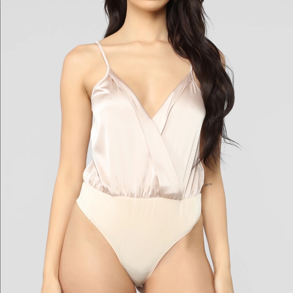 NWT Fashion nova nude beige satin bodysuit
